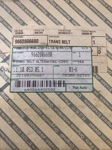 Genuine Fiat Drive Belt Fan Alternator Rib Belt Brand New 9662806680