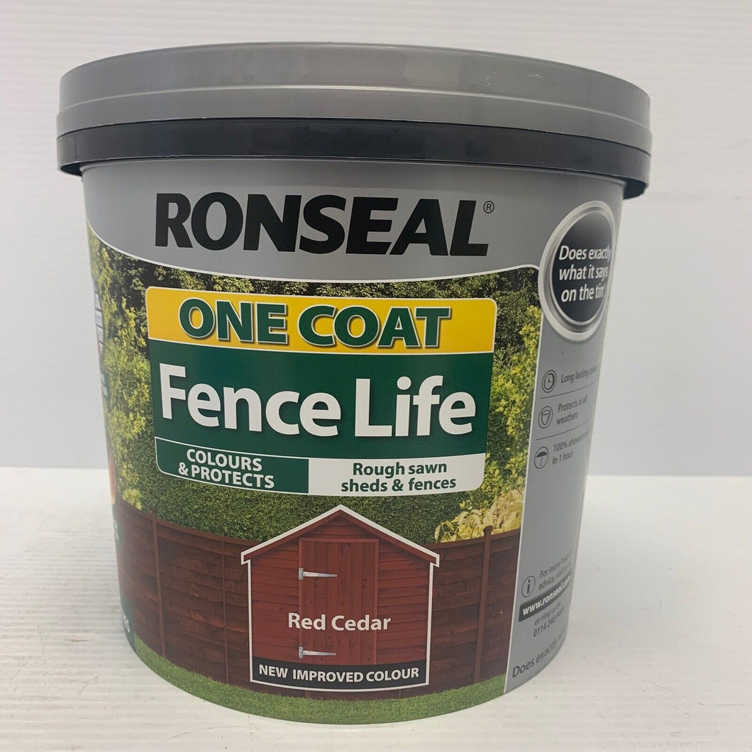 Ronseal 5L One Coat Fence Life Quick Dry Garden Shed & Fence Paint All Colours